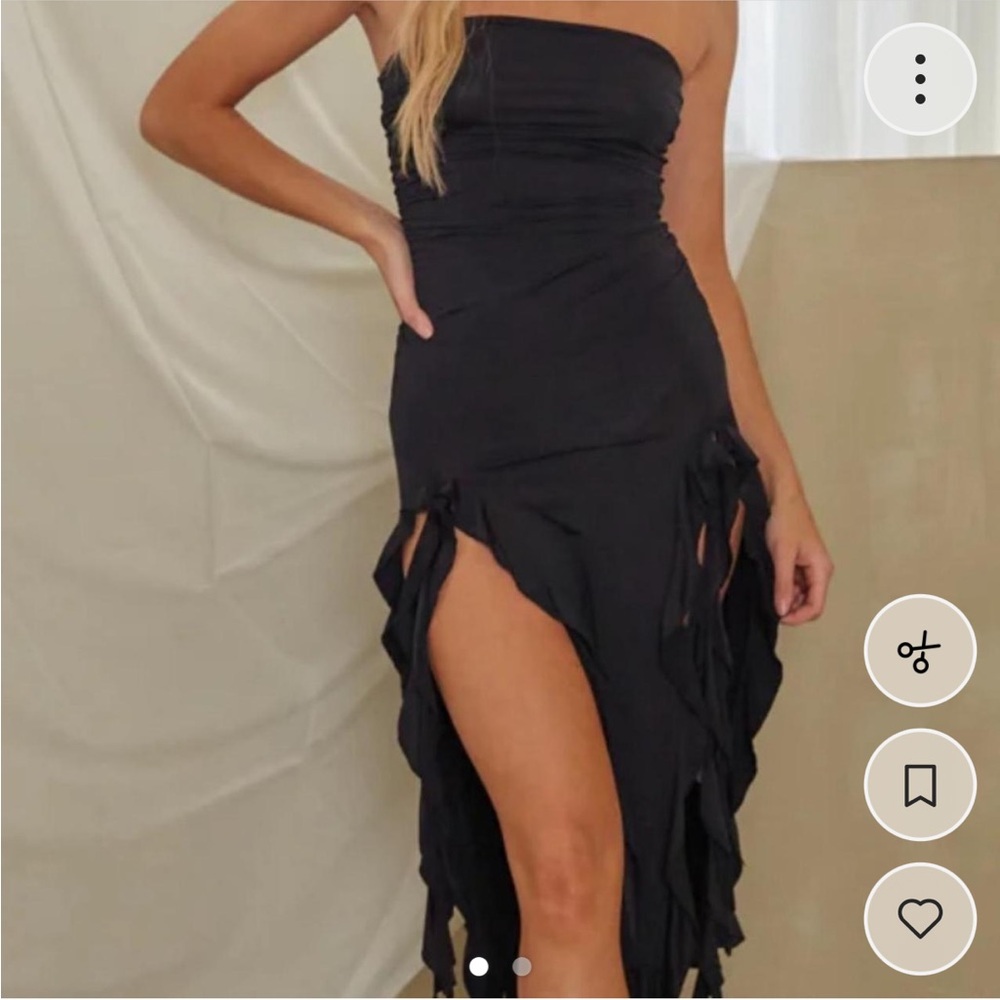 American Threads Black Maxi Dress with Side Slits and ruffles
